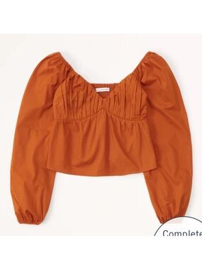 NWOT ABERCROMBIE & FITCH Womens Orange Ruffle Babydoll Poplin Top Size M